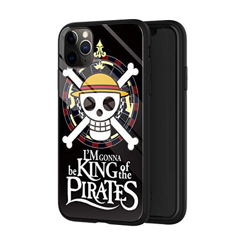 Phone Case Compatible with iPhone 11 Pro Max, Anime One Piece Skull Pattern Design Tempered Glass Back Shockproof Cover with Soft TPU Anti Scratch Bumper Cellphone Case 6.5 inch (E)