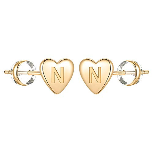 Gold Heart Initial Earrings for Girls, S925 Sterling Silver Gold Stud Earrings Small Letter N Initial Hypoallergenic Earrings for Women Jewelry Gifts Toddler Kids Earrings for Girls Teens Gold Heart Initial Earrings for Girls, S925 Sterling Silver Gold Stud Earrings Small Letter N Initial Hypoallergenic Earrings for Women Jewelry Gifts Toddler Kids Earrings for Girls Teens