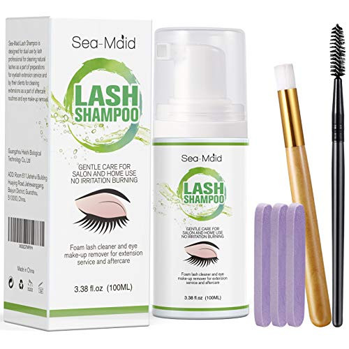 Eyelash extension cleanser with two Eyelash Brushes and 3 compressed cleaning cottons/100ML Foam Lash Shampoo//For Salon And Home Use/Perfect For Daily Eye Lash Wash