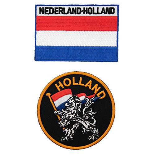 A-ONE 2 PCS Pack- The Netherlands Flag with Lion Patch Plus Holland Flag Fabric Patch, Circle Embroided Badge, Country Flag