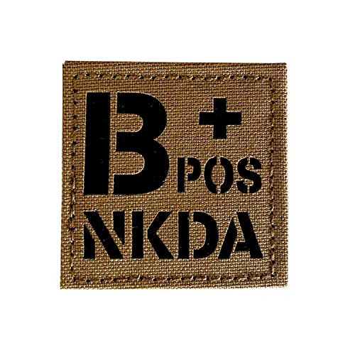 2x2 inch Coyote Brown Tan Infrared IR Tactical POS NKDA Blood Type Positive POS Patch with Hook and Loop (BPlusPOS)