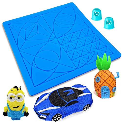 AMZBY 3D Pen Mat, 6.8 x 6.8 Inches 3D Printing Pen Mat Silicone Basic Stencils Templates Pad with 2 Finger Protectors, 3D Pen Accessories Drawing Tools Gift for Kids and Adults 3D Pen Beginners