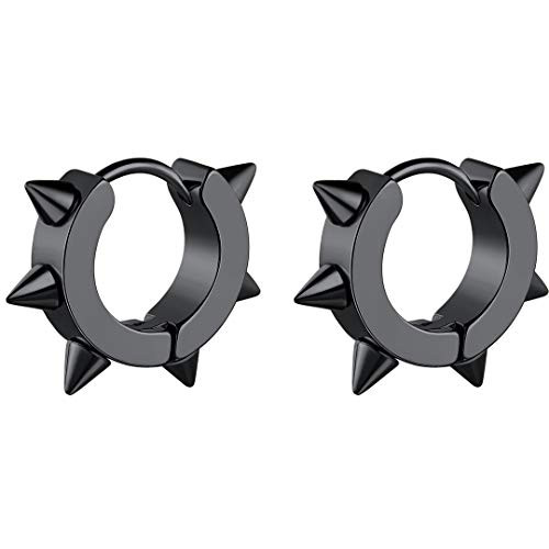 Unisex Black Spikes Stud Surgical Stainless Steel Punk Spiky Round Huggie Hoop Earrings Unisex Black Spikes Stud Surgical Stainless Steel Punk Spiky Round Huggie Hoop Earrings