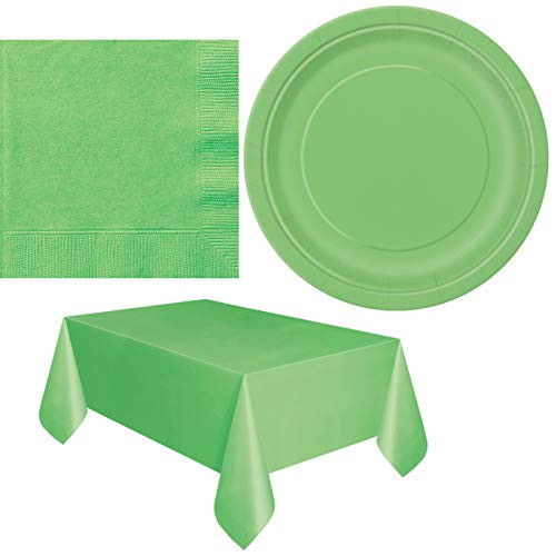 Lime Green Solid - Napkins, Plates, Table Cover, Party Bundle for 16 People - Includes 1 Maze Game Activity Card by ClassicVariety