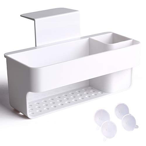 TORTOISE 3 IN 1kitchen sink organizer caddy, sink soap suction sponge holder with suction cups sponge caddy for kitchen sink