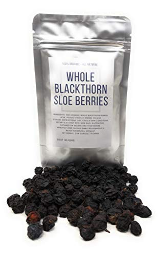 Whole Blackthorn Sloe Berries (Prunus Spinosa) - Net Weight: 2.64oz/75g - Ingredients: 100 percent Organic Whole Blackthorn Berries, Grown in Poland