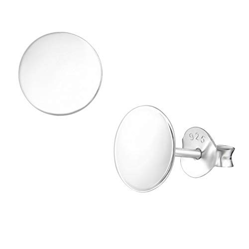 8mm Flat Round Disk Studs Solids 925 Sterling Silver Push Back Trendy Earrings