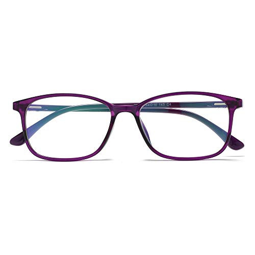 QECEPEI Blue Light Blocking Glasses for Women Men,Anti Eyestrain,Square,TR90 Lightweight Frame, Computer Eyeglasses Purple