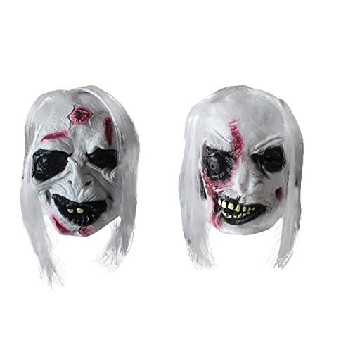 2 Sets of Halloween Horror Grimace Mask,Scary White-haired Bloody Zombie Mask B