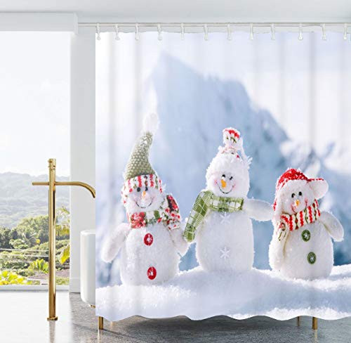 Get Orange Christmas Shower Curtain, Merry Christmas Cute Snowman Waterproof Polyester Fabric Bathroom Shower Curtain 72X72 Inch