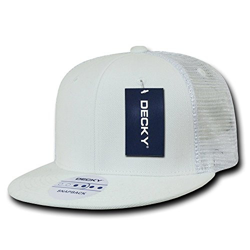 DECKY 6 Panel Flat Bill Trucker Cap, White