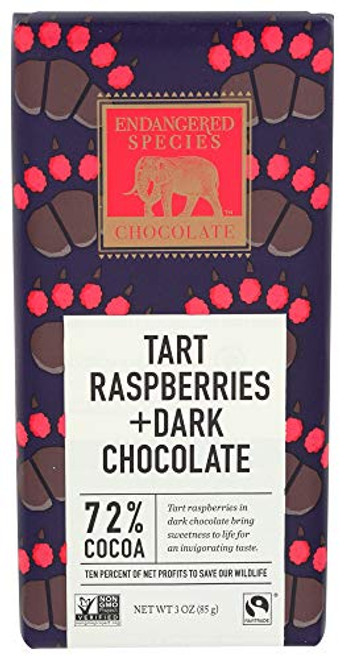 Endangered Species Dark Chocolate with Raspberries- 3 Ounce Bars (Pack of 3)