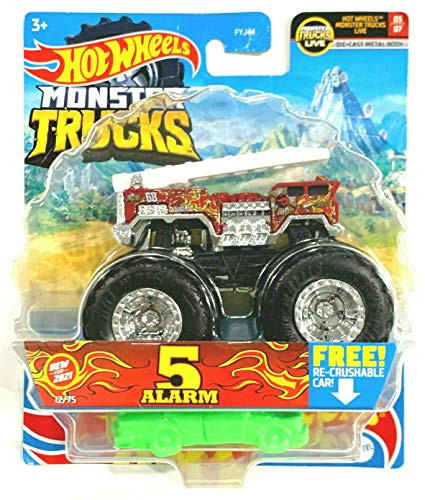 DieCast Hotwheels 2021 Monster Trucks 5 Alarm 12/75 Re-Crushable Car, Monster Trucks Live 03/07