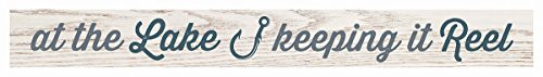 P. GRAHAM DUNN at Lake Keeping it Reel White 13.5 x 1.5 Inch Pine Wood Skinny Block Tabletop Sign