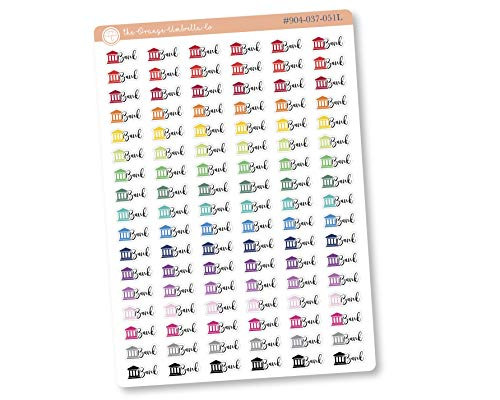 Bank Planner Stickers, Script"Bank" Mini Planning Labels, Rainbow Colored Tracking Stickers ( 904-037-051L-WH)