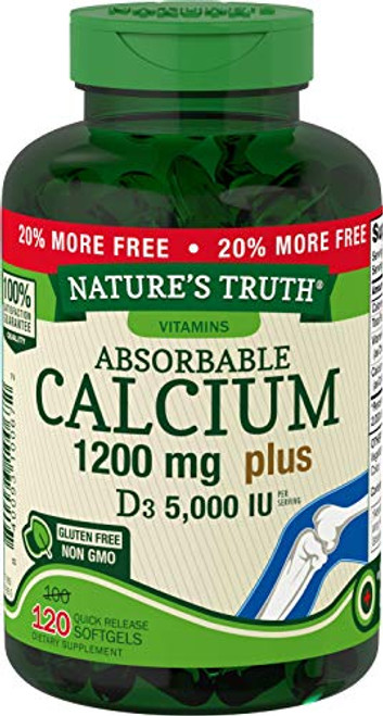 Absorbable Calcium 1200 mg with Vitamin D3 5000 IU - 120 Softgels - Calcium Carbonate Supplement - Non-GMO Gluten Free - Nature's Truth