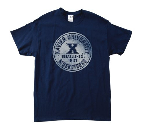 Xavier Musketeers 100-Percent Pre-Shrunk Vintage Circle College Short Sleeve Tee, Medium, Navy