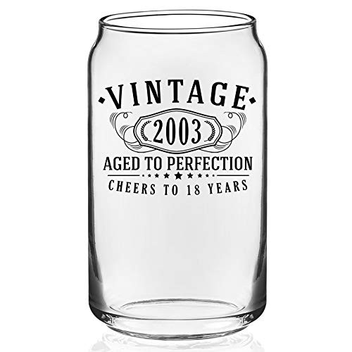 Vintage 2003 Printed 16oz Glass Beer Can, 18th Birthday Aged to Perfection, 18 years old gifts