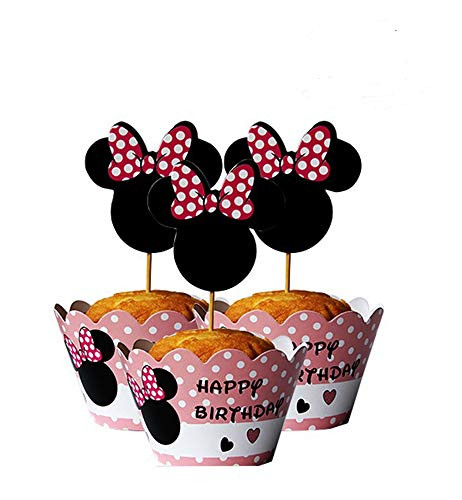 Mickey Mouse Minnie Cupcake Toppers+ Wrappers Party Pack for 12 Cupcakes