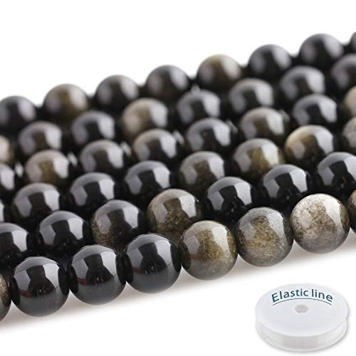 10mm Natural Obsidian Beads for Jewelry Making with Crystal Stretch Cord Black Gemstone Round Loose Beads (38-40pcs/strand)