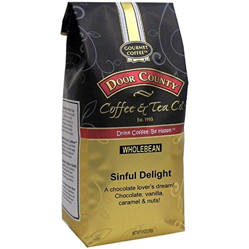 Door County Coffee, Sinful Delight, Chocolate, Vanilla, Caramel and Hazelnut Flavored Coffee, Medium Roast, Whole Bean Coffee, 10 oz Bag Door County Coffee, Sinful Delight, Chocolate, Vanilla, Caramel and Hazelnut Flavored Coffee, Medium Roast, Whole Bean Coffee, 10 oz Bag