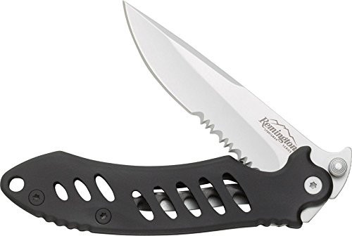 Remington Cutlery R19073 F.A.S.T. Medium Folder Knife with Bead Blast Finish Serrated Blade, 4 1/8-Inch, Black