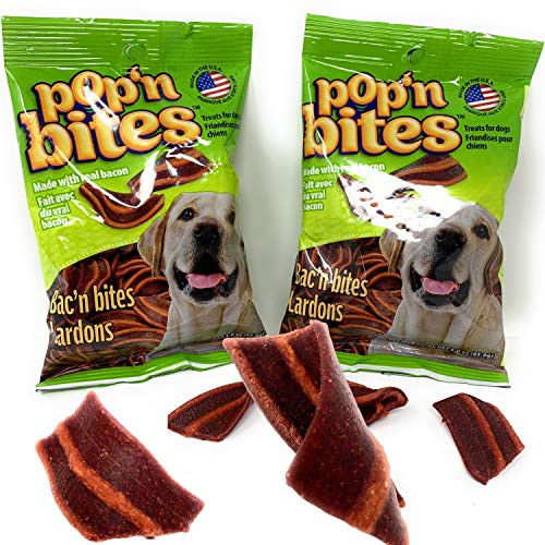 Pop' N Bites Jerky Bacon Treats for Dogs - Made with Real Bacon, Made in USA Behavioral Training Dog Treats (2 Packs, 3 oz ea)