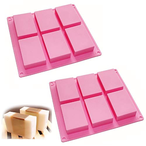 Allforhome (Pack of 2) 6 Cavity Plain Basic Rectangle Silicone Mould for Homemade Bath Bomb Craft Soap Mold, Cake Mold, Ice Cube Tray