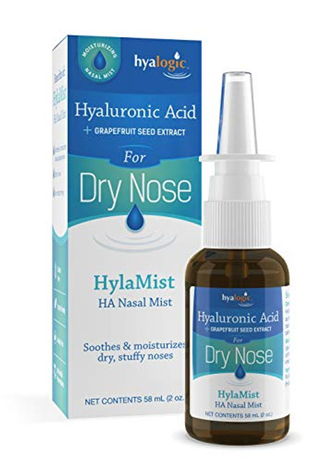 Hyalogic HylaMist Nasal Spray - Hyaluronic Acid Nasal Mist Spray Bottle - Nasal Moisturizer for Dry Nose - Stuffy Nose Relief - Grapefruit Seed Extract Nasal Spray - Antioxidant Mist  (2 oz / 58ml)