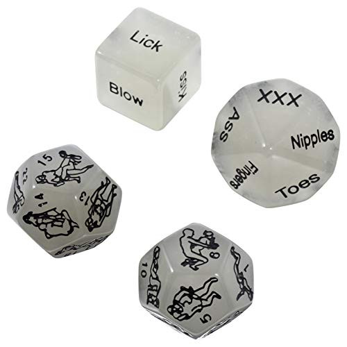 EXCEART Sex Dice Games Sex Dice Bedroom Games Romantic Sex Positions Role Playing Dice for Couples Adult Humour Dice Toys Glow in The Dark Dice with Bag 4pcs 16mm
