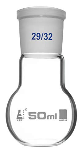 Florence Boiling Flask, 50ml - 29/32 Joint, Interchangeable - Borosilicate Glass - Flat Bottom, Short Neck - Eisco Labs