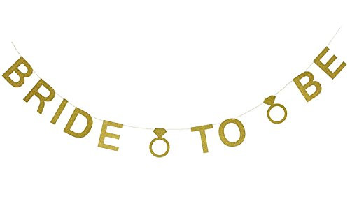 Bride to Be Bridal Shower Gold Glitter Garland with Diamond Rings Bachelorette Party Wedding Banner Decoration She Said Yes Engagement