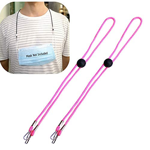 Adjustable Length Mask Lanyard Straps for Back of Head or Neck and Adjustable Stopper Mask Holders Extender (Pink, 2Pcs)