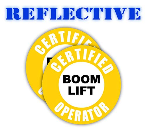 (Pair) Reflective Certified Boom Lift Operator Hard Hat Sticker/Helmet Decal Label Lunch Tool Box Decal (Yellow)