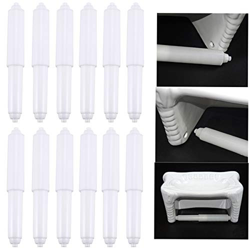 Heatoe 12 Pack White Plastic Toilet Paper Holder Spring Loaded Roller Replacement Tissue Holder Roller Paper Rod Paper Roller
