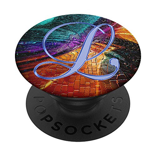 L Blue Abstract Rainbow Watercolor Initial Monogram Letter PopSockets Grip and Stand for Phones and Tablets