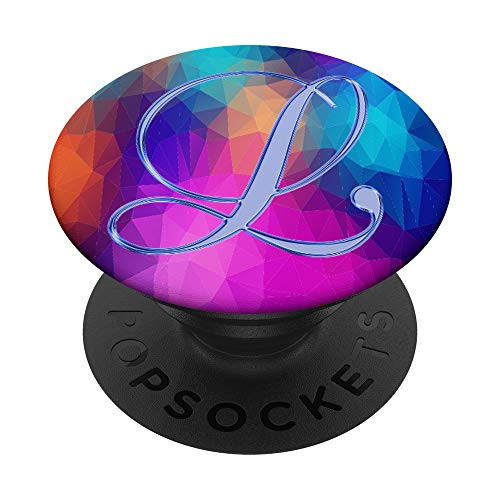 L Blue Triangles Polygon Geometric Initial Monogram Letter PopSockets Grip and Stand for Phones and Tablets