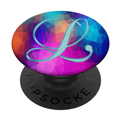 L Teal Triangles Polygon Geometric Initial Monogram Letter PopSockets Grip and Stand for Phones and Tablets