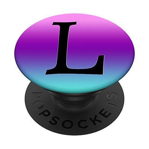 Black Pattern Initial Letter L On Teal Purple Pink Ombre PopSockets PopGrip: Swappable Grip for Phones  and  Tablets