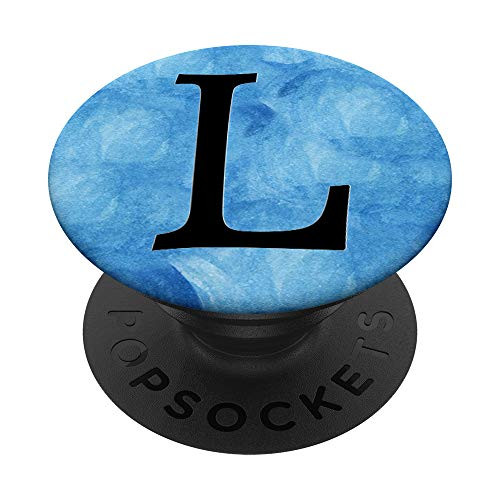 Black Pattern Initial Letter L On Blue Ocean Watercolor PopSockets PopGrip: Swappable Grip for Phones  and  Tablets