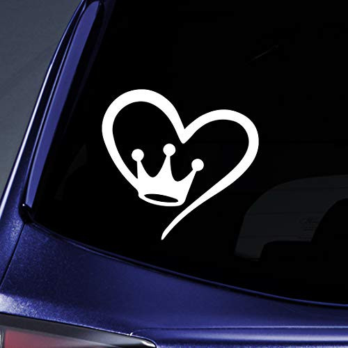 Crown Heart Sticker Decal Notebook Car Laptop 5.5" (White)