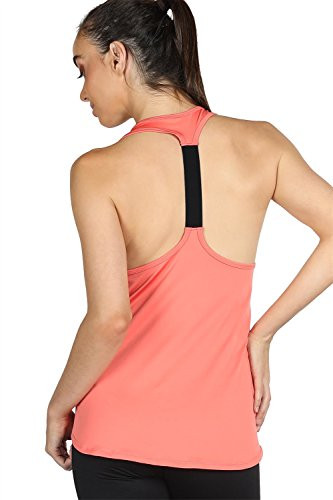 icyzone Workout Tank Tops for Women - Athletic Yoga Tops, T-Back Running Tank Top(L, Fusion Coral)