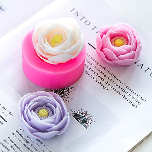 Small Peony Flower Silicone Mold Candy Chocolate Gumpaste Polymer Clay Moulds Fondant Cake Decorating Molds 3D Craft Soap Moulds Candle Resin Clay Molds Sugar Craft Bakeware Pan Baking Tools