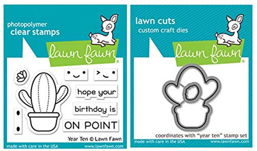 Lawn Fawn Year Ten Happy Cactus 2x3 Clear Stamp Set and Coordinating Custom Craft Die Set (LF2236, LF2237), Bundle of 2 Items
