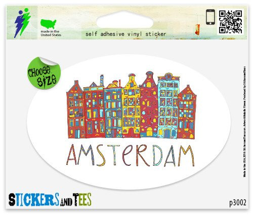 Amsterdam Netherlands Travel Stamp Vinyl Car Bumper Window Sticker 3" x 2"