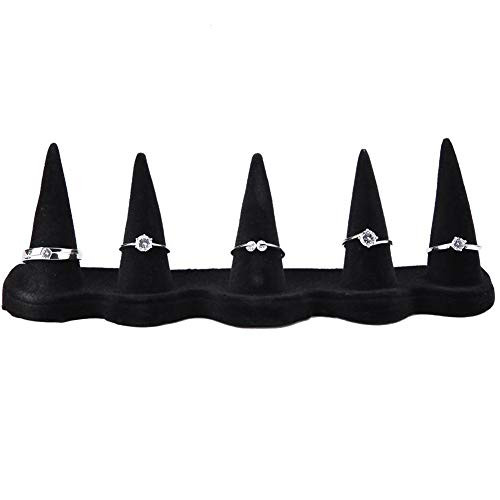 Finger Ring Showcase, Jewelry Storage Counter with Black Velvet Ring Display Rack Jewelry Organizer Stand(4Fingers)