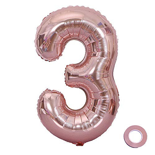 Jurxy Rose Gold Number Balloons Large Foil Mylar Balloons 40 Inch Giant Jumbo Number Balloons for Birthday Party Decorations - 3