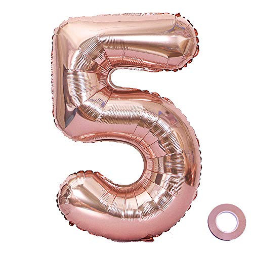 Jurxy Rose Gold Number Balloons Large Foil Mylar Balloons 40 Inch Giant Jumbo Number Balloons for Birthday Party Decorations - 5