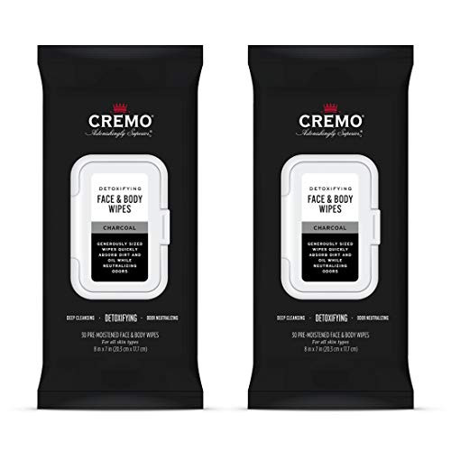 Cremo Activated Charcoal Detoxifying Face  and  Body Wipes, A Fresh Scent with Notes of Fig, Citrus, 1 Count