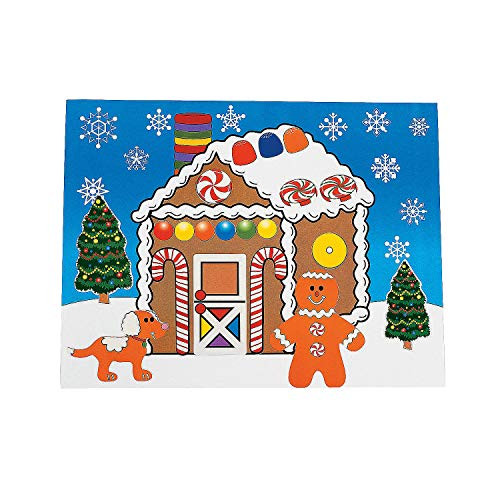 Fun Express DIY Gingerbread House Sticker Scenes (12 Paper Backgrounds and 12 Sticker Sheets)